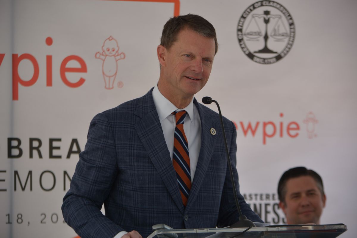 Tennessee Economic Development Commissioner Stuart McWhorter speaking at the groundbreaking ceremony for the new Q&B Foods, Kewpie, facility in Clarksville on Apr. 18, 2023. (Lee Erwin)