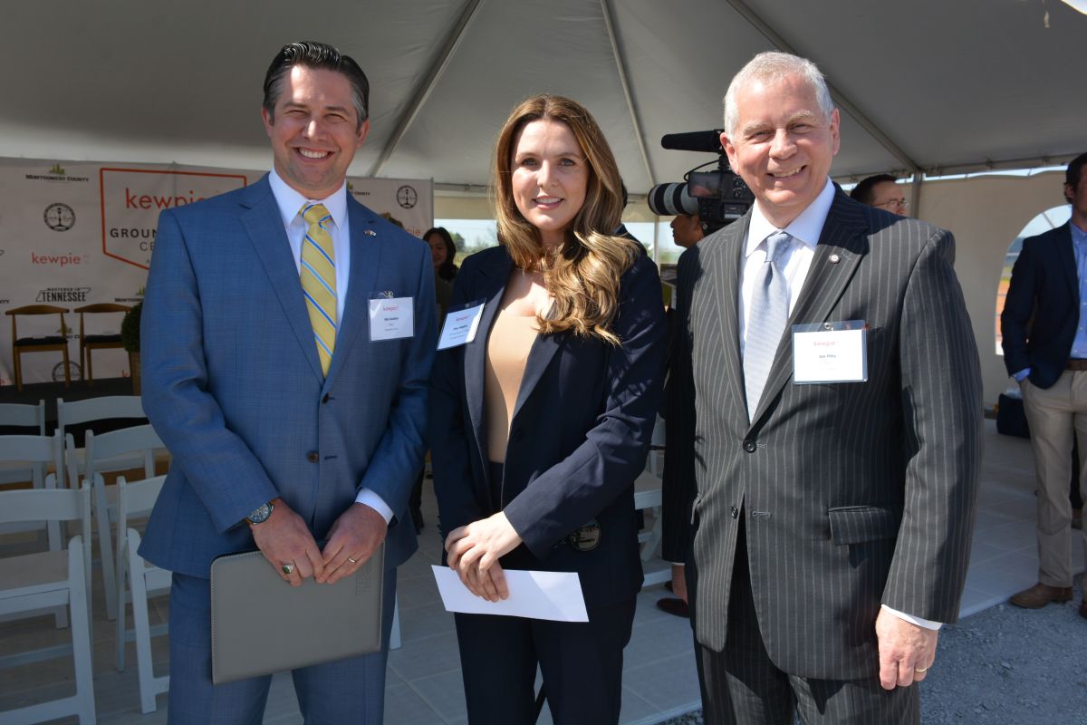 Mayor Wes Golden, Shea Hopkins, Mayor Joe Pitts, at the groundbreaking ceremony for the new Q&B Foods, Kewpie, facility in Clarksville on Apr. 18, 2023. (Lee Erwin)